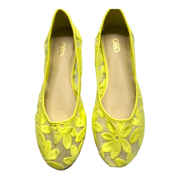 Cato Shoes Cato Sheer Mesh And Yellow Floral Ballet Flats 8 Poshmark